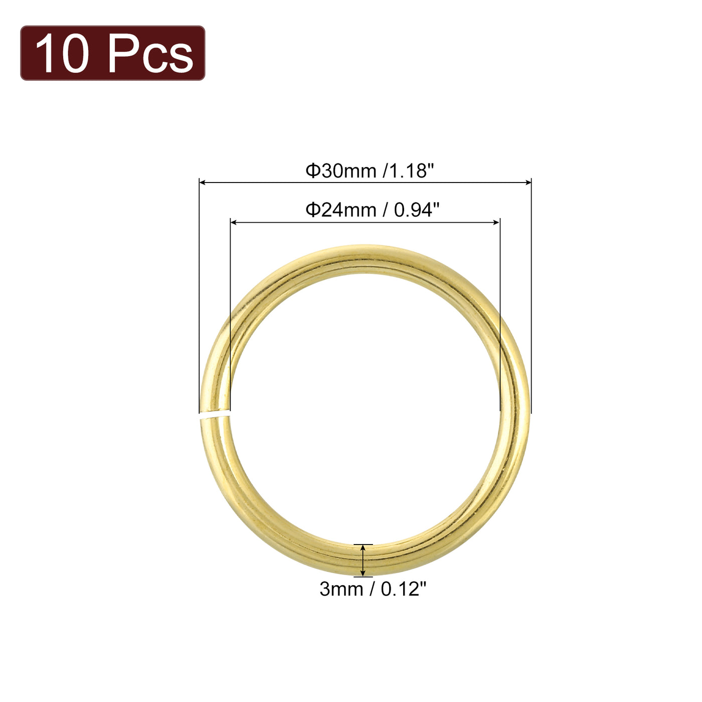 uxcell Uxcell 10Pcs Open Jump Rings, 30mm/1.18" Brass Jump Ring Connectors 3mm Thick O Rings