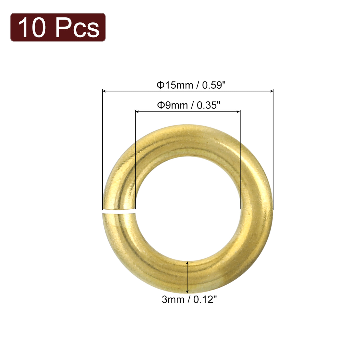 uxcell Uxcell 10Pcs Open Jump Rings, 15mm/0.59" Brass Jump Ring Connectors 3mm Thick O Rings