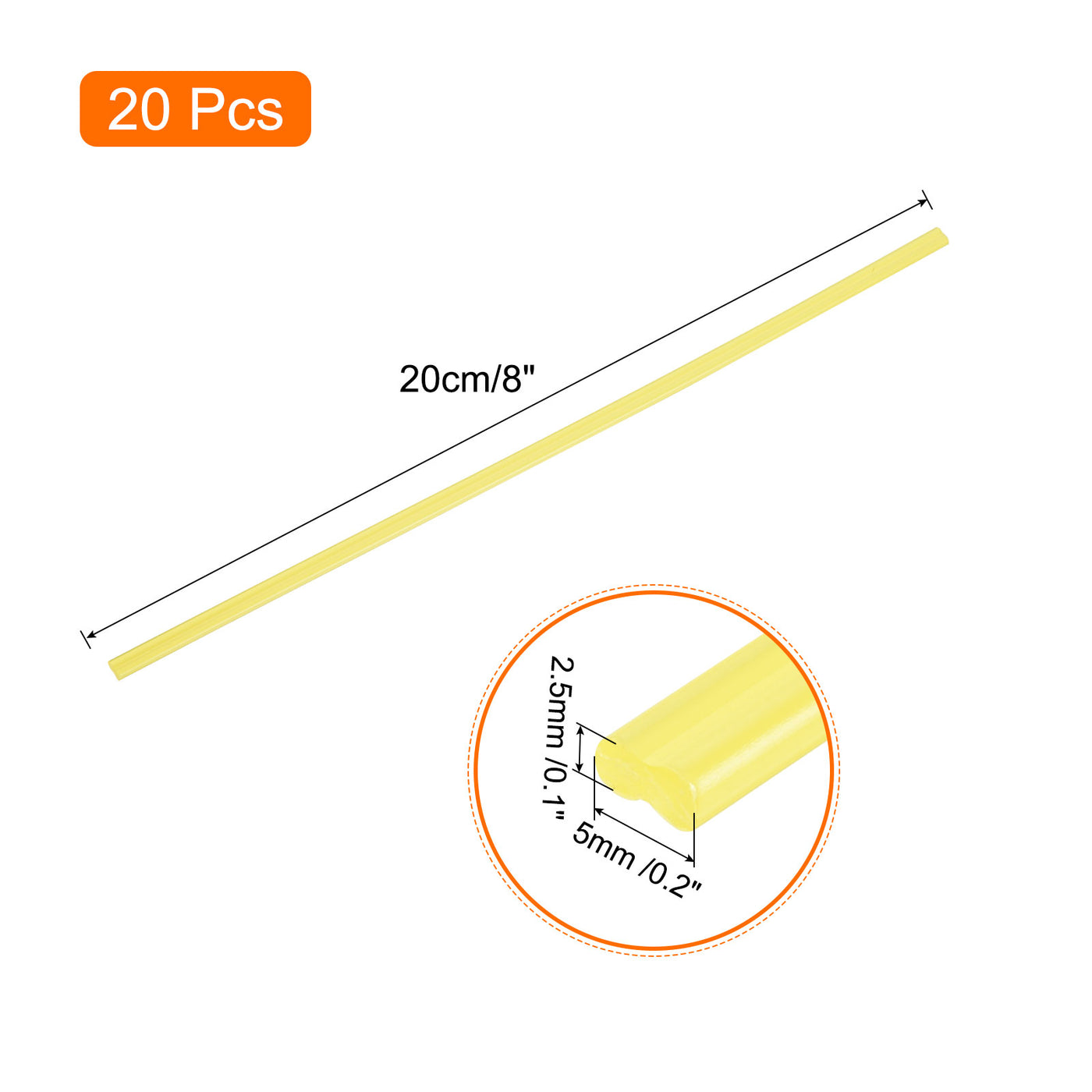 Harfington 20pcs 8 Inch Plastic Welding Rods PP Welding Strips for Plastic Welder, Yellow