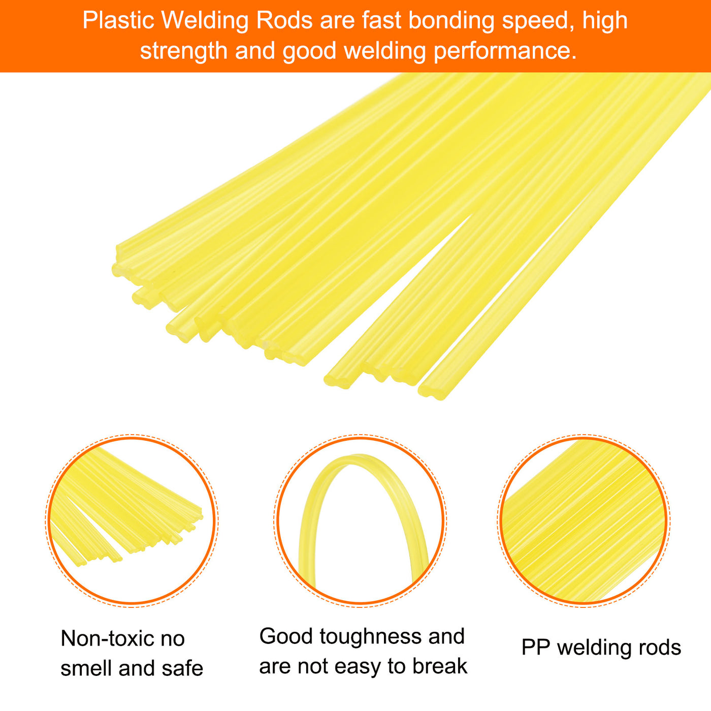 Harfington 20pcs 8 Inch Plastic Welding Rods PP Welding Strips for Plastic Welder, Yellow