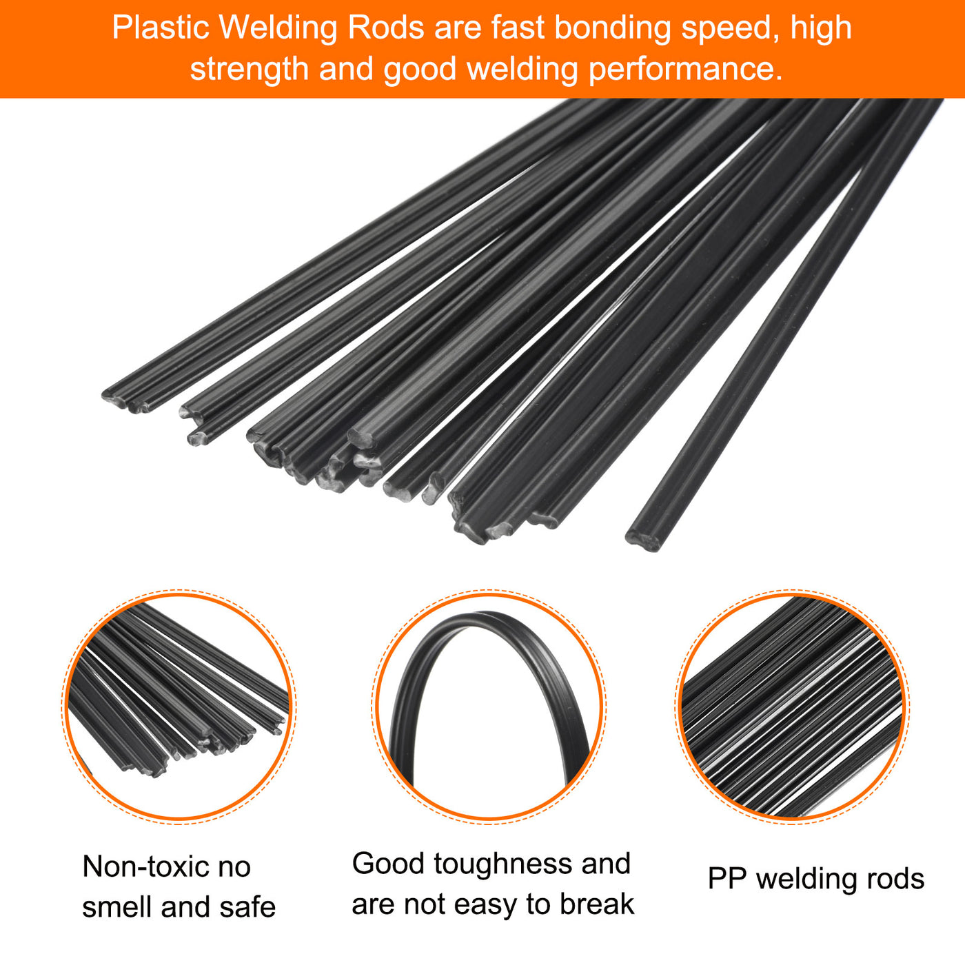 Harfington 20pcs 8 Inch Plastic Welding Rods PP Welding Strips for Plastic Welder, Black