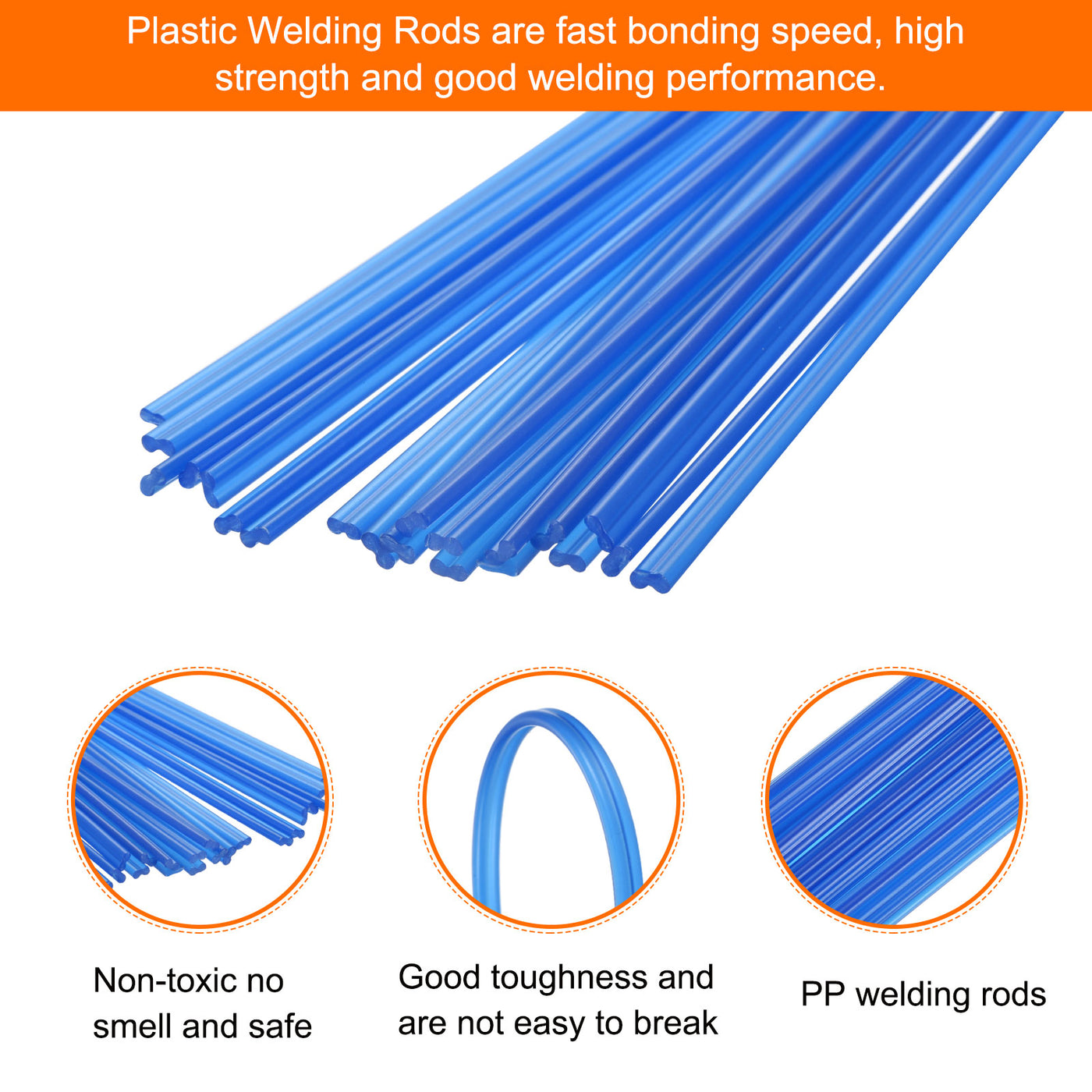 Harfington 20pcs 8 Inch Plastic Welding Rods PP Welding Strips for Plastic Welder, Blue