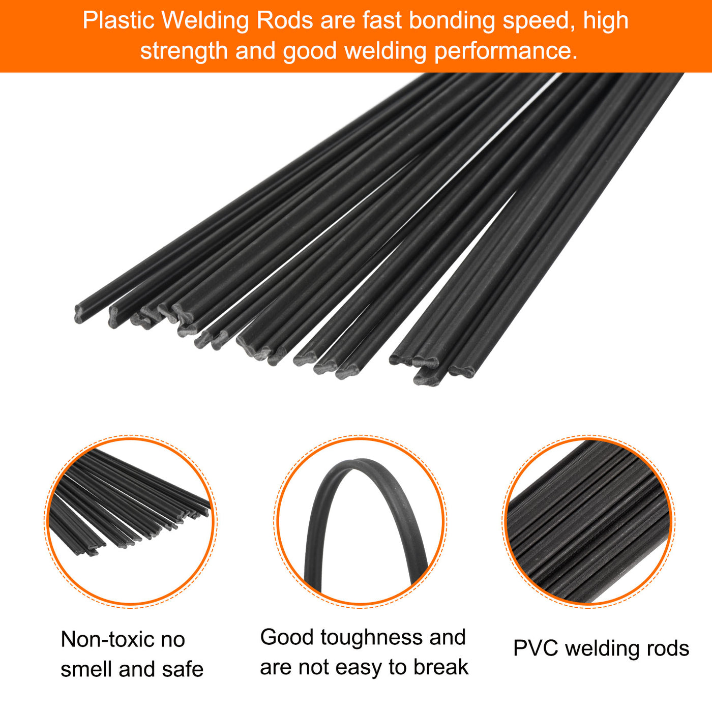 Harfington 20pcs 8 Inch Plastic Welding Rods PVC Welding Strips for Plastic Welder Black