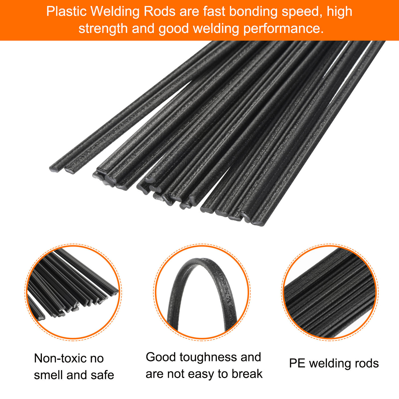 Harfington 20pcs 8 Inch Plastic Welding Rods PE Welding Strips for Plastic Welder Black