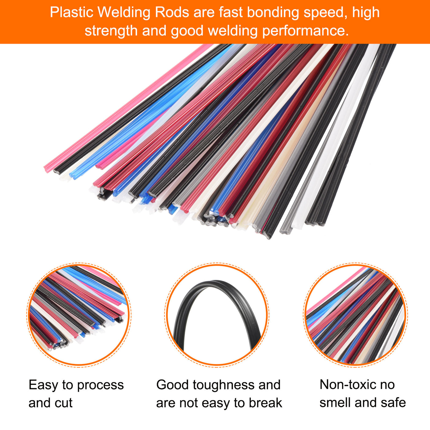 Harfington 60pcs 8 Inch Plastic Welding Rods PP/ABS/PVC Welding Strips for Plastic Welder