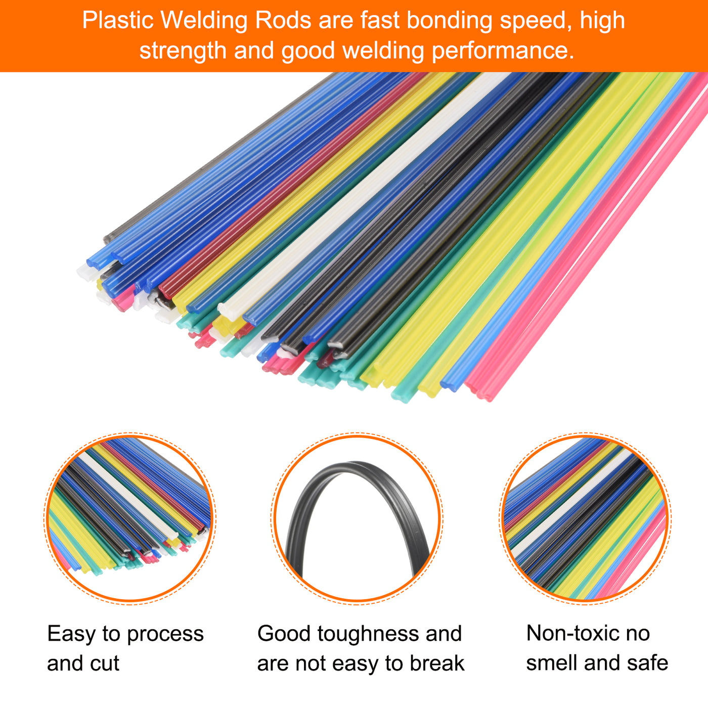 Harfington 60pcs 10 Inch Plastic Welding Rods PP/PVC/PPR Welding Strips for Plastic Welder