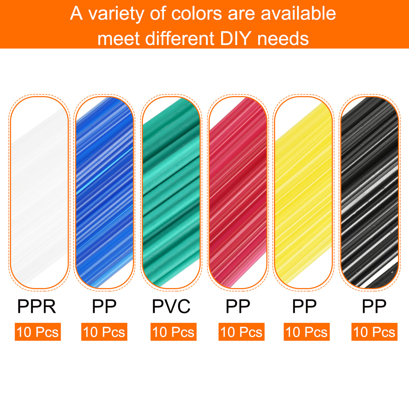 Harfington 60pcs 10 Inch Plastic Welding Rods PP/PVC/PPR Welding Strips for Plastic Welder