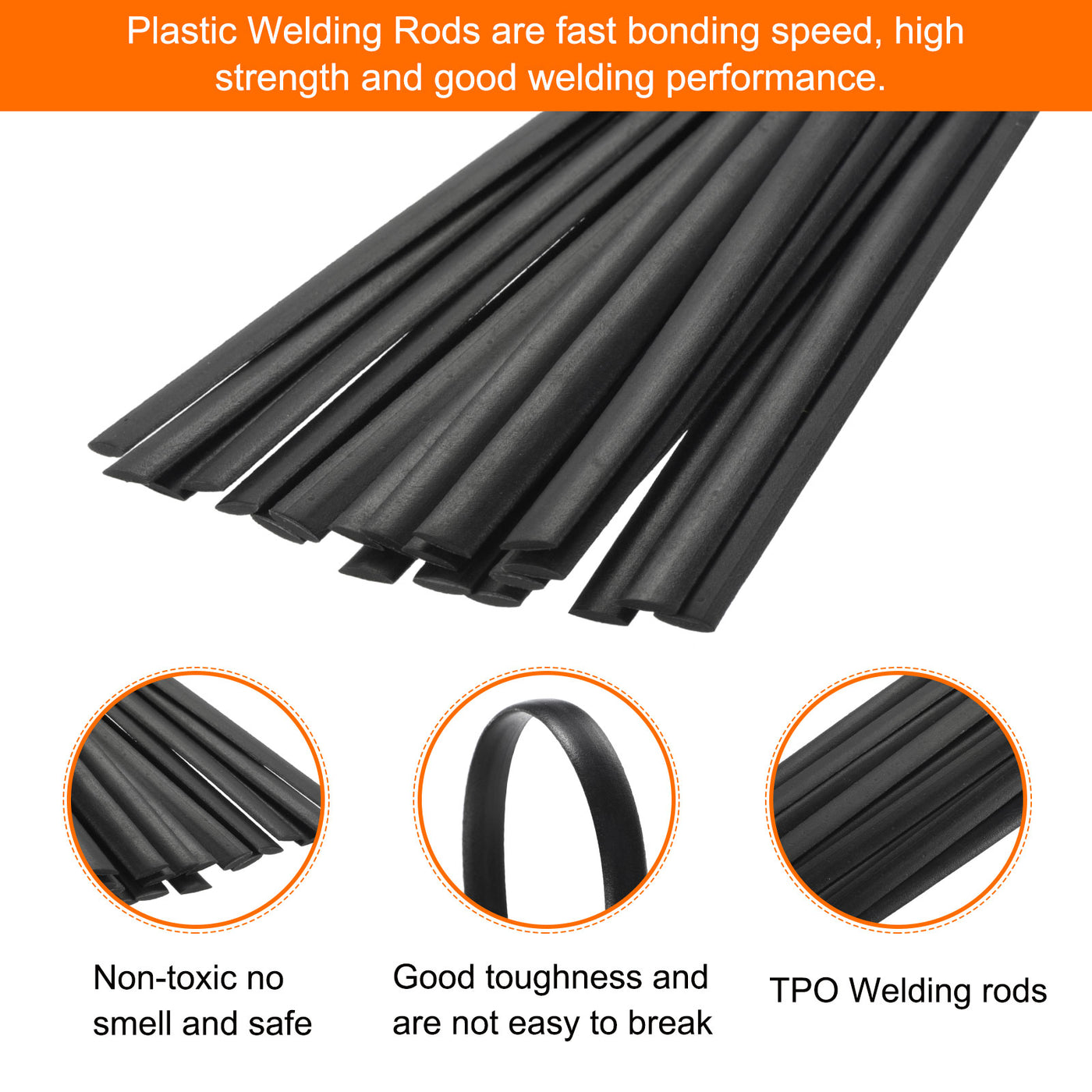 Harfington 20pcs 9 Inch Plastic Welding Rods TPO Welding Strips for Plastic Welder Black