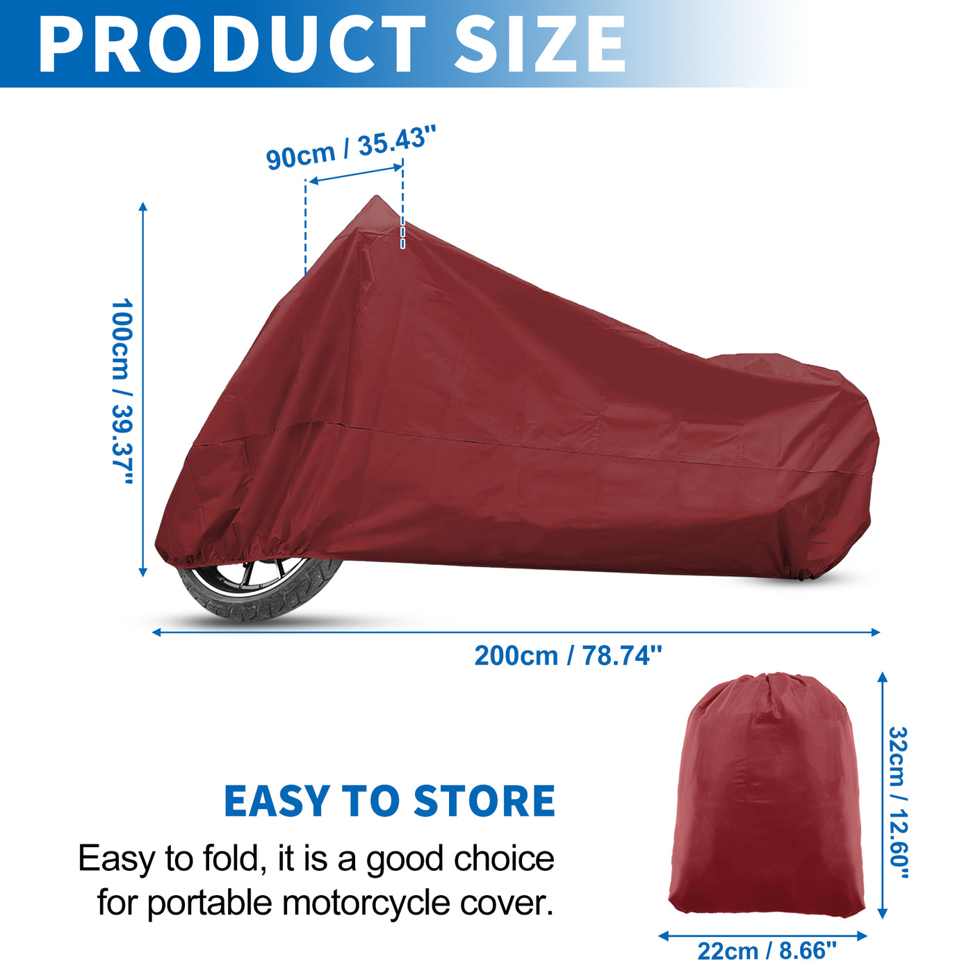 X AUTOHAUX Motorcycle Cover for Harley Davidson for Honda for Suzuki All Season Weather Waterproof Sun Outdoor Protection Motorbike Cover Fits Up to 78.74'' Motorcycles Vehicle Cover M Red