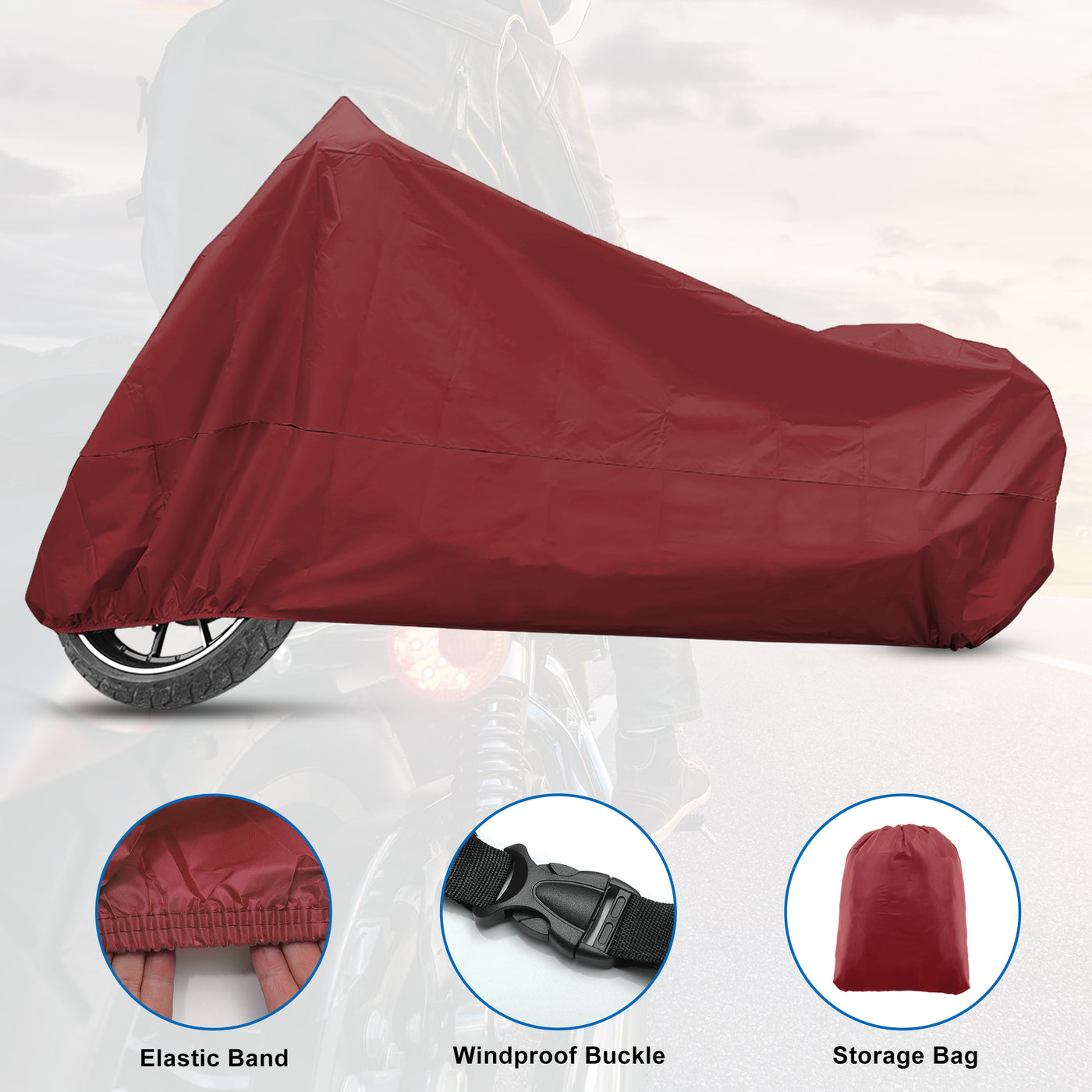 X AUTOHAUX Motorradabdeckung Allwetter Universal Wetterfest Sonnenschutz Outdoor Schutz mit Aufbewahrungstasche Passt für Motorräder bis zu 86,61'' L Rot