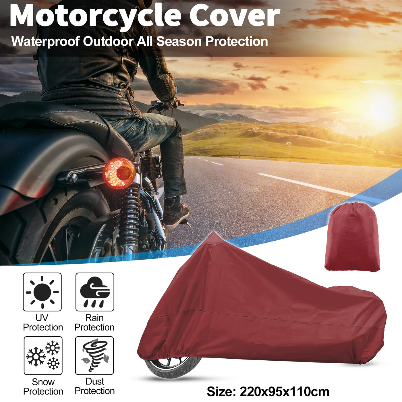 X AUTOHAUX Motorradabdeckung Allwetter Universal Wetterfest Sonnenschutz Outdoor Schutz mit Aufbewahrungstasche Passt für Motorräder bis zu 86,61'' L Rot