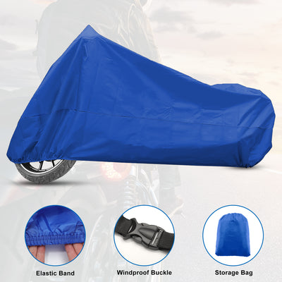 Harfington Motorradabdeckung Allwetter Universal Wetterfest Sonnenschutz Outdoor Schutz mit Aufbewahrungstasche Passt für Motorräder bis zu 86,61'' L Blau