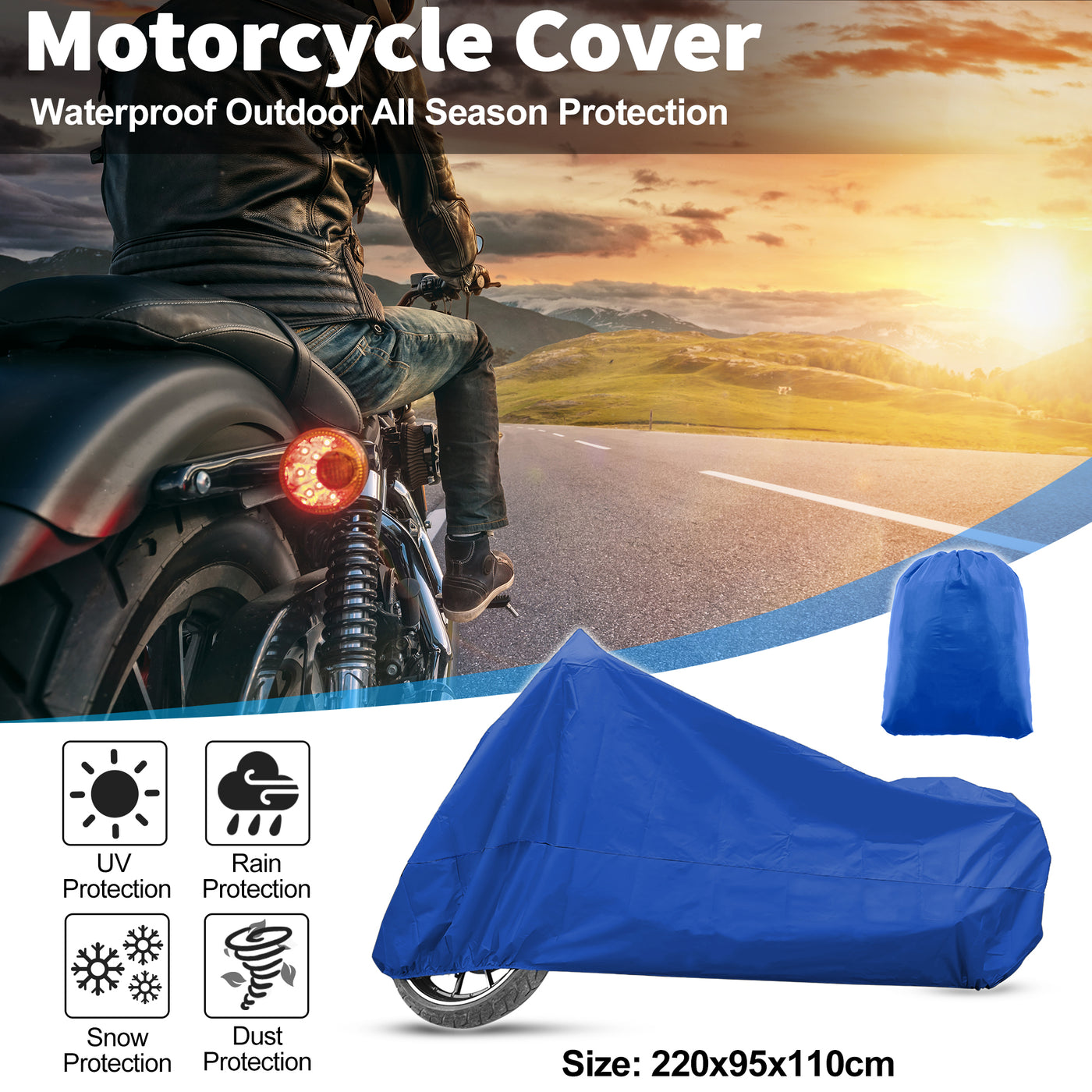 X AUTOHAUX Motorradabdeckung Allwetter Universal Wetterfest Sonnenschutz Outdoor Schutz mit Aufbewahrungstasche Passt für Motorräder bis zu 86,61'' L Blau