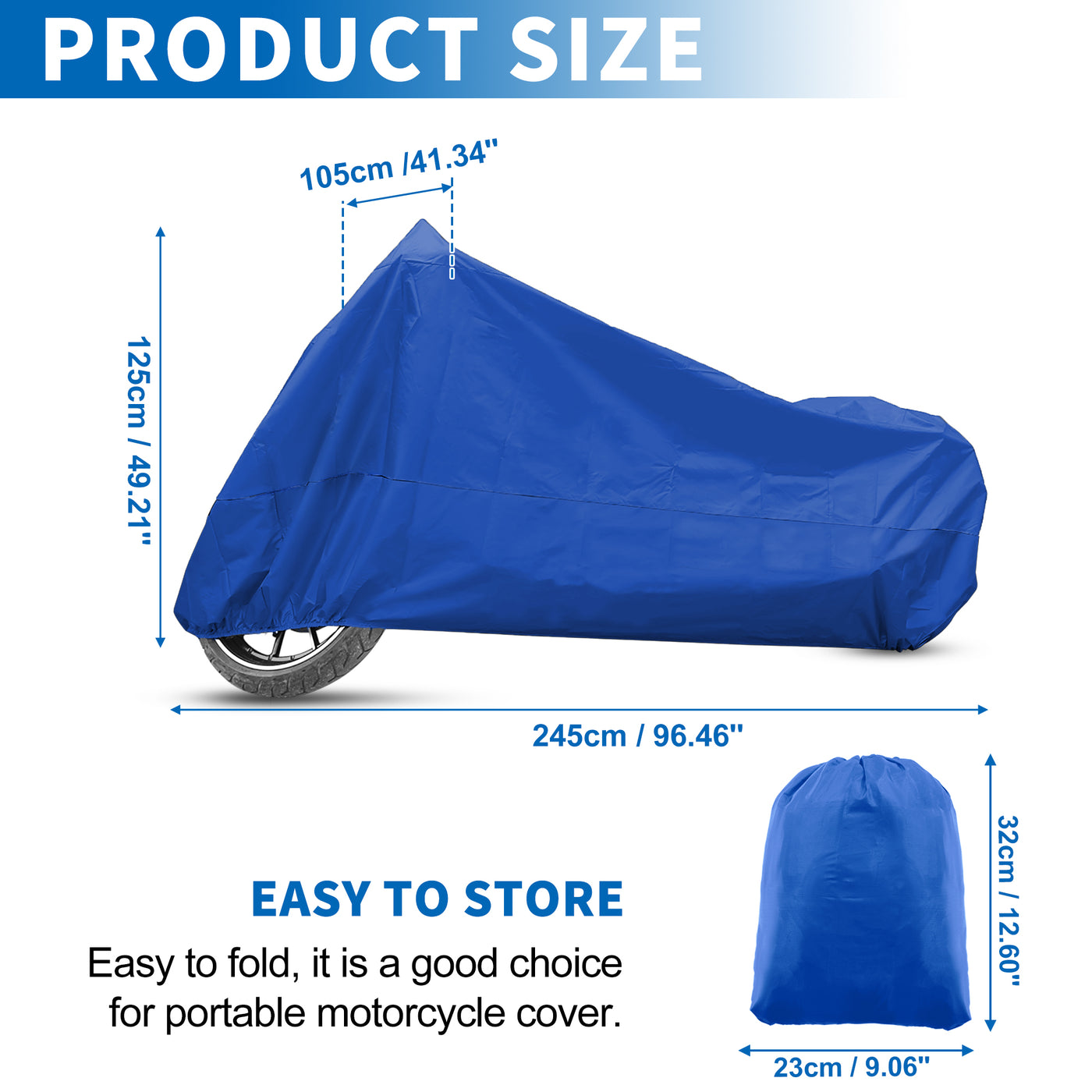 X AUTOHAUX Motorcycle Cover for Harley Davidson for Honda for Suzuki All Season Weather Waterproof Sun Outdoor Protection Motorbike Cover Fits Up to 96.46'' Motorcycles Vehicle Cover XL Blue