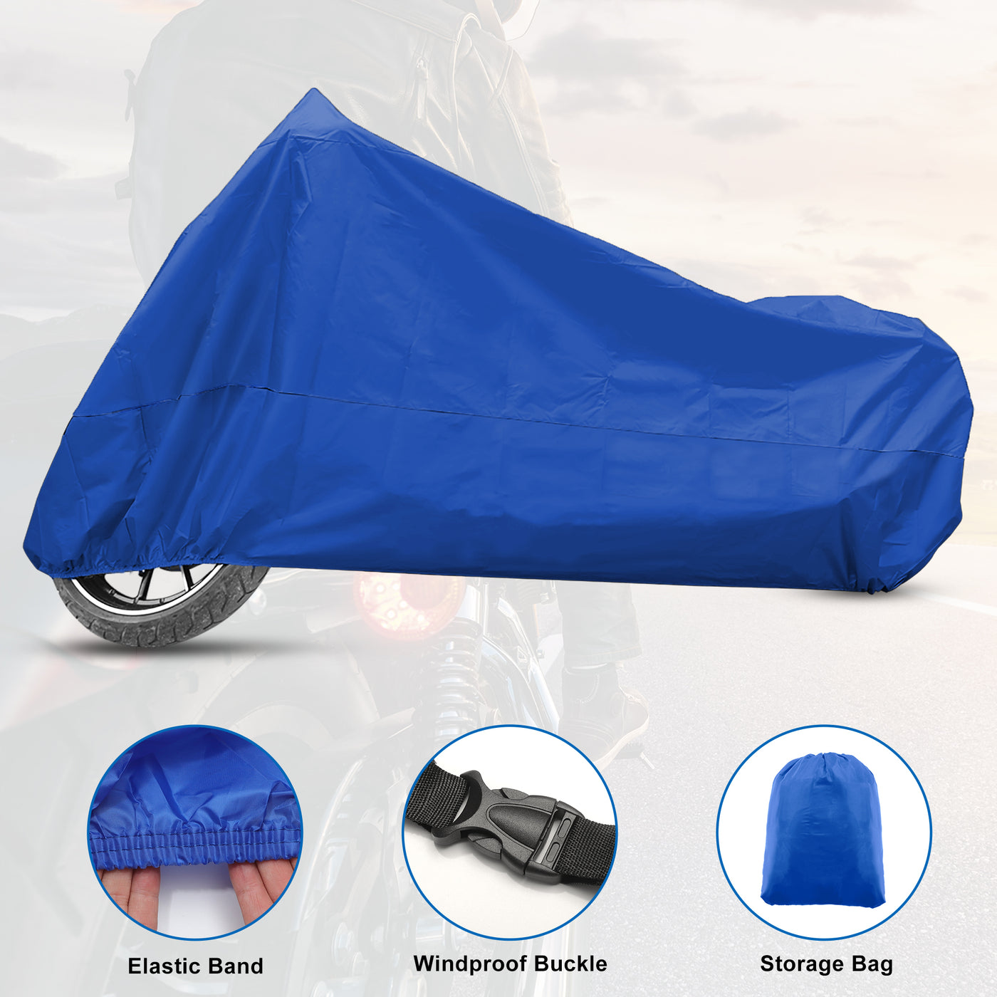 X AUTOHAUX Motorcycle Cover for Harley Davidson for Honda for Suzuki All Season Weather Waterproof Sun Outdoor Protection Motorbike Cover Fits Up to 96.46'' Motorcycles Vehicle Cover XL Blue