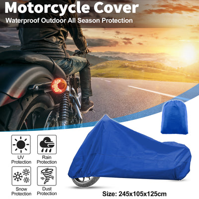 Harfington Motorcycle Cover for Harley Davidson for Honda for Suzuki All Season Weather Waterproof Sun Outdoor Protection Motorbike Cover Fits Up to 96.46'' Motorcycles Vehicle Cover XL Blue