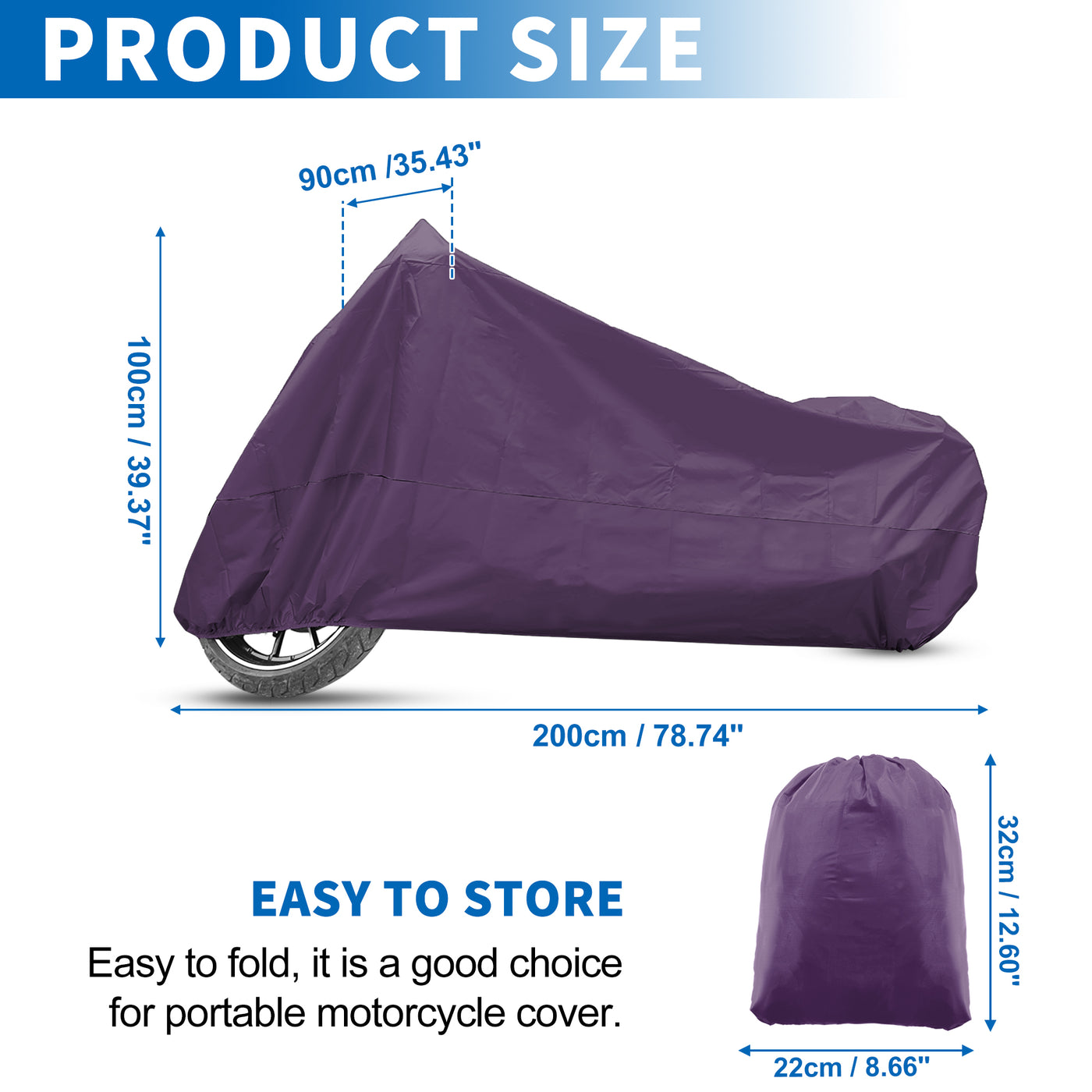 X AUTOHAUX Motorcycle Cover for Harley Davidson for Honda for Suzuki All Season Waterproof Sun Outdoor Protection Motorbike Cover Fits Up to 78.74'' Motorcycles Vehicle Cover M Purple