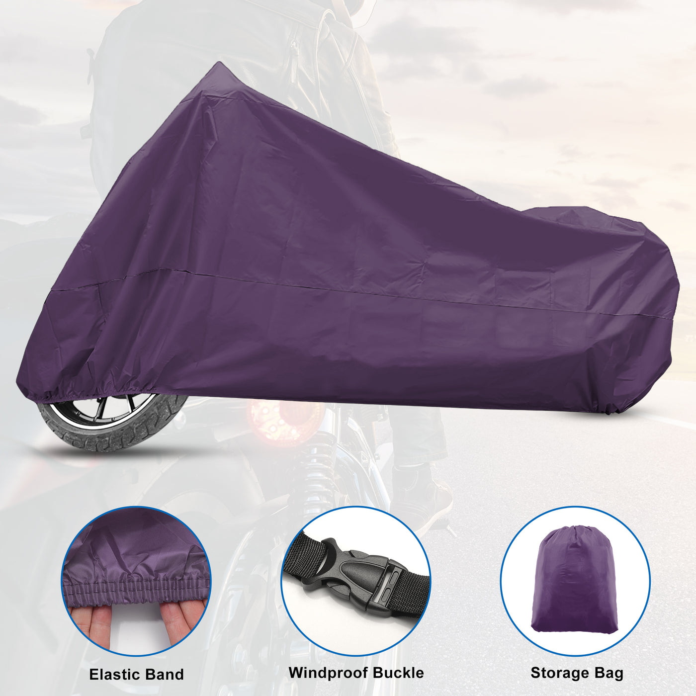 X AUTOHAUX Motorcycle Cover for Harley Davidson for Honda for Suzuki All Season Waterproof Sun Outdoor Protection Motorbike Cover Fits Up to 78.74'' Motorcycles Vehicle Cover M Purple