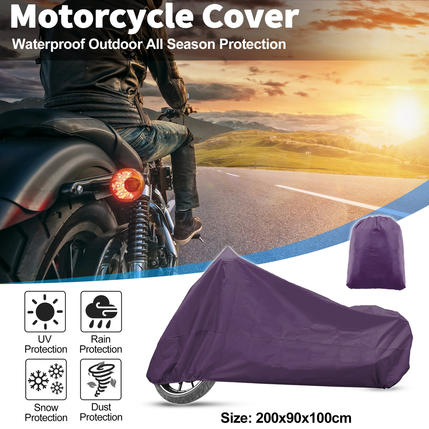 X AUTOHAUX Motorcycle Cover for Harley Davidson for Honda for Suzuki All Season Waterproof Sun Outdoor Protection Motorbike Cover Fits Up to 78.74'' Motorcycles Vehicle Cover M Purple