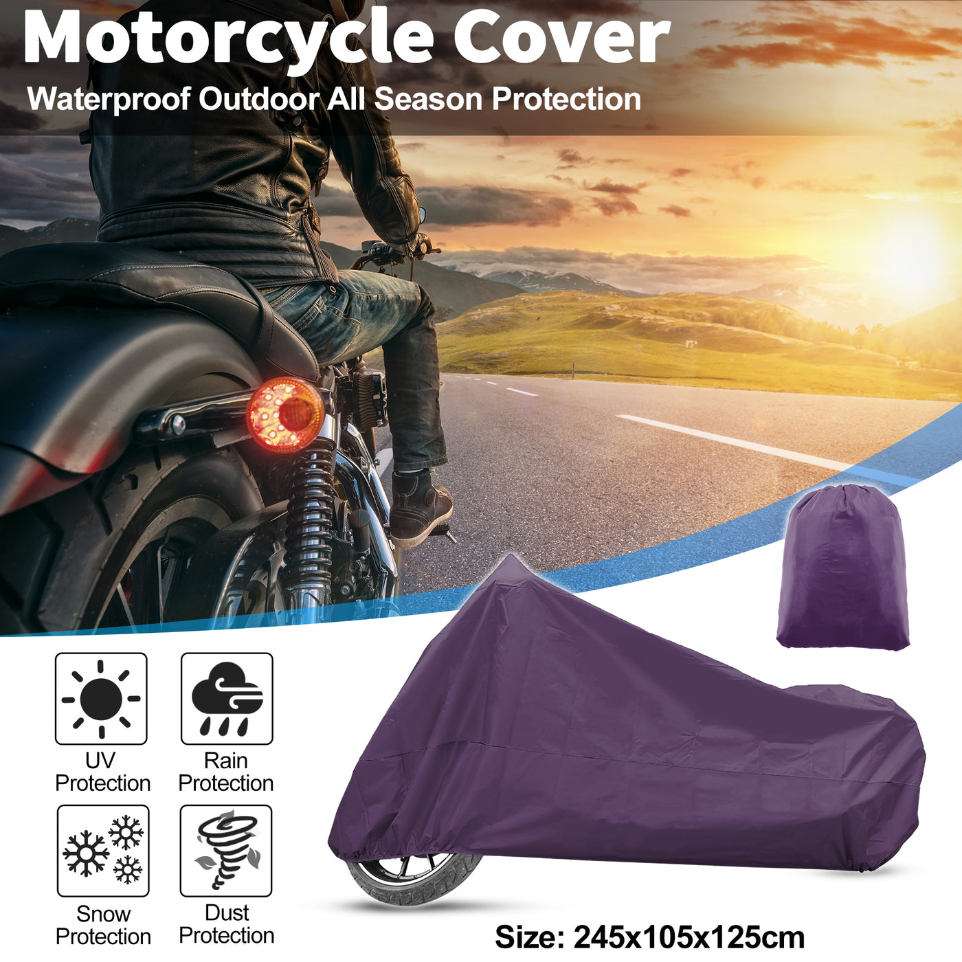 X AUTOHAUX Motorradabdeckung Allwetter Universal Wetterfest Outdoor Schutz mit Aufbewahrungstasche Passend für Motorräder bis zu 96,46'' Fahrzeugabdeckung XL Lila