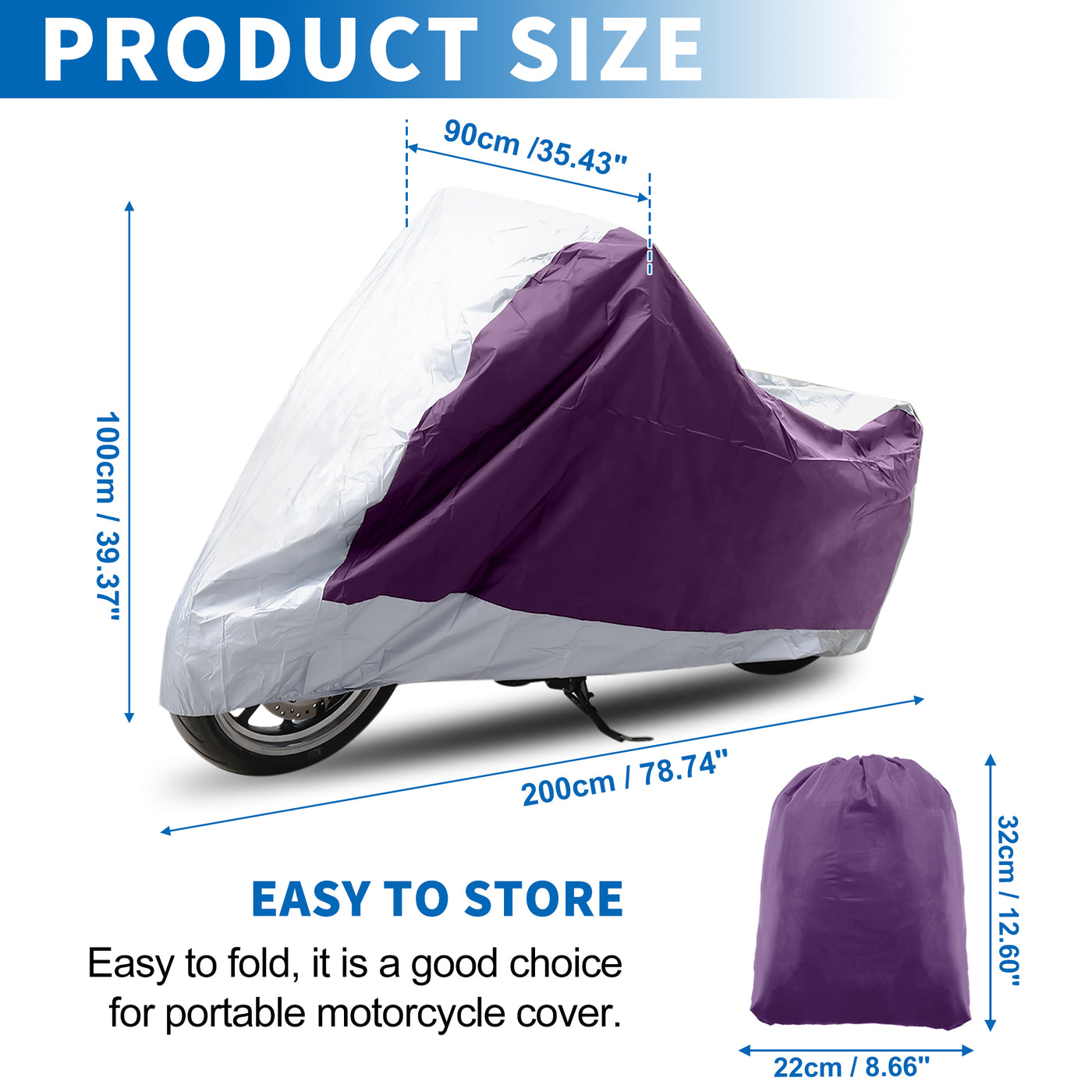 X AUTOHAUX Motorcycle Cover for Harley Davidson for Honda for Suzuki All Season Waterproof Sun Protection Motorbike Cover Fits Up to 78.74'' Motorcycles Vehicle Cover M Purple Silver Tone