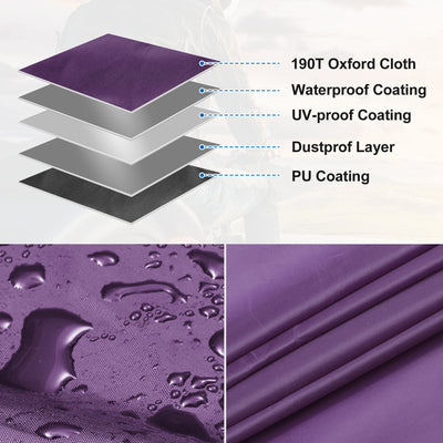 Harfington Motorradabdeckung für alle Jahreszeiten Universal Wetterfest Sonne mit Aufbewahrungstasche Passt für Motorräder bis zu 104,33'' Fahrzeugabdeckung XXL Lila Silberton