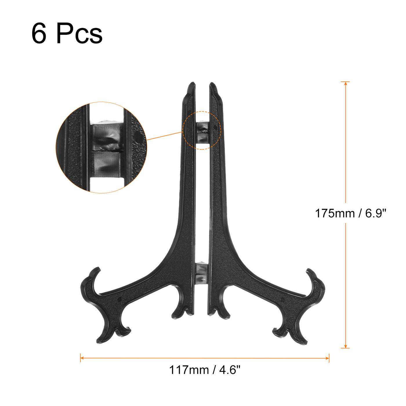 uxcell Uxcell 6Pcs 6.8" Easel Plate Holder, Plastic Folding Display Stand Black for Home