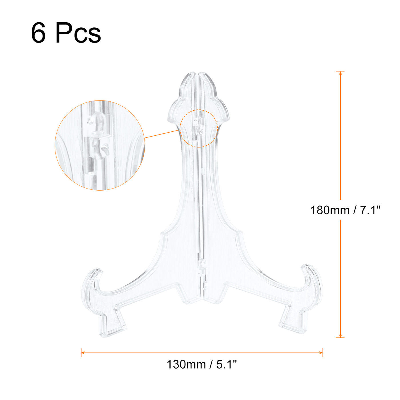 uxcell Uxcell 6Pcs 7.1" Easel Plate Holder, Plastic Folding Display Stand Clear for Home