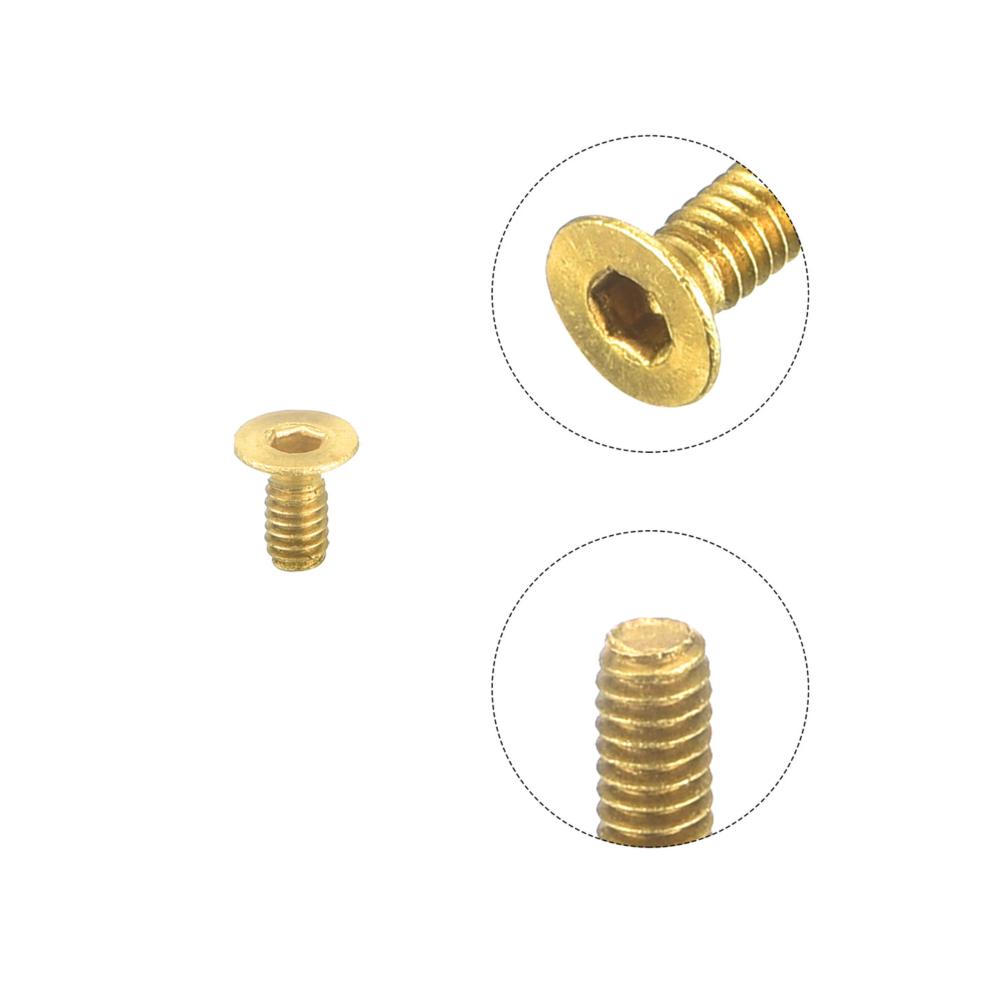 uxcell Uxcell Flat Head Socket Cap Screws, M2-0.4x4mm Brass Inner Hex Drive Bolts 6Pcs