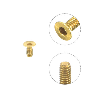 Harfington Uxcell Flat Head Socket Cap Screws, M2-0.4x4mm Brass Inner Hex Drive Bolts 6Pcs