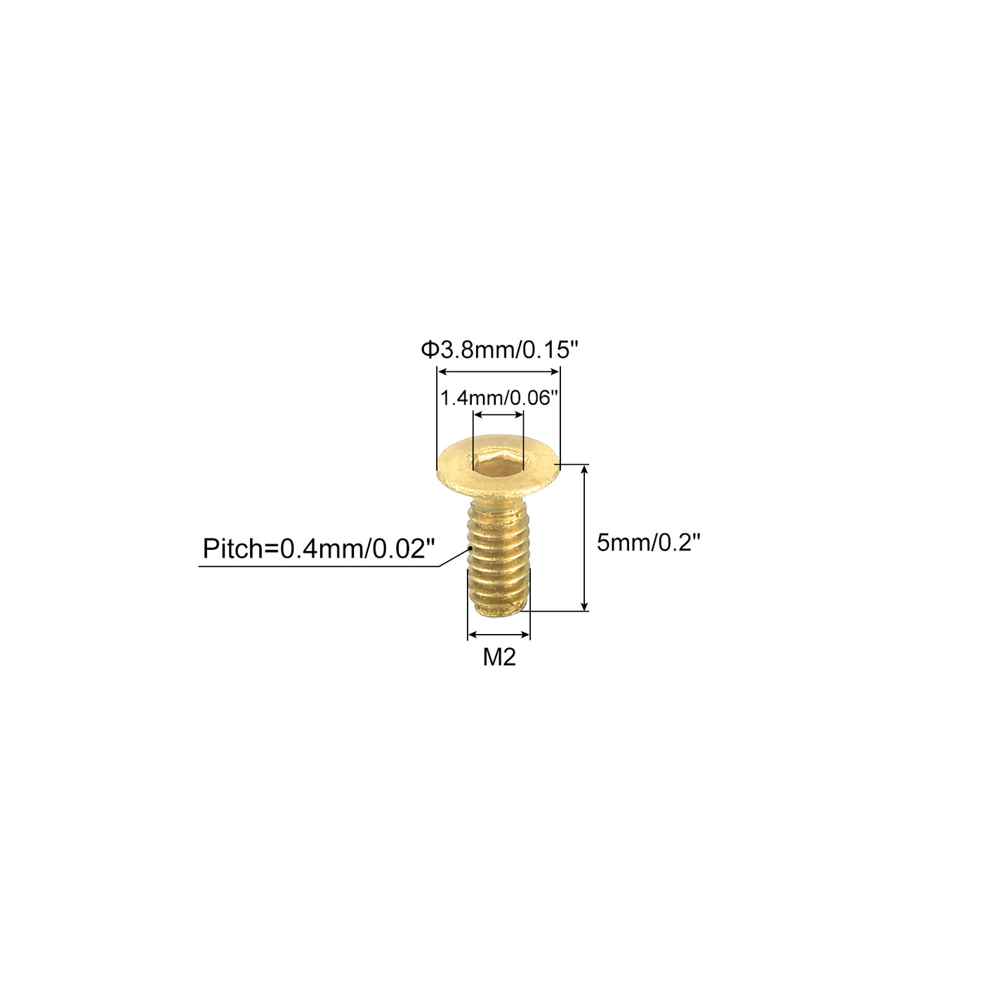 uxcell Uxcell Senkkopf-Innensechskantschrauben, M2-0,4 x 5mm Messing Innensechskant-Antrieb Befestigungsschrauben 6 Stück