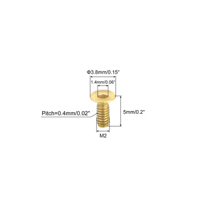 Harfington Uxcell Senkkopf-Innensechskantschrauben, M2-0,4 x 5mm Messing Innensechskant-Antrieb Befestigungsschrauben 6 Stück