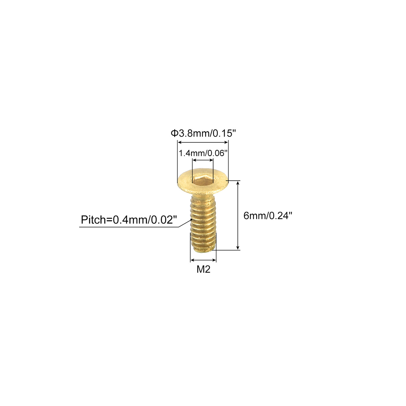 uxcell Uxcell Senkkopf-Innensechskantschrauben, M2-0,4 x 6mm Messing Innensechskant-Antrieb Befestigungsschrauben 6 Stück