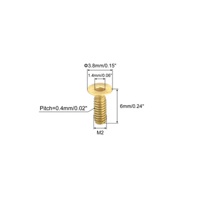 Harfington Uxcell Senkkopf-Innensechskantschrauben, M2-0,4 x 6mm Messing Innensechskant-Antrieb Befestigungsschrauben 6 Stück