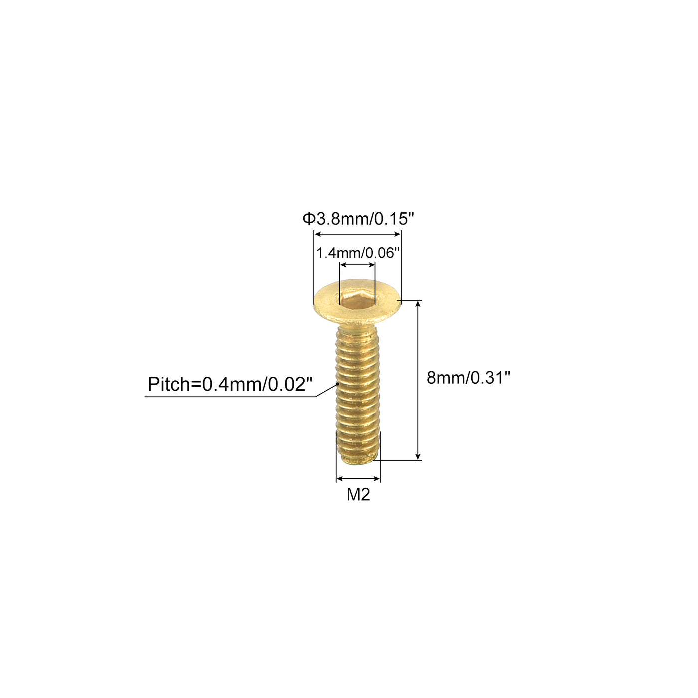 uxcell Uxcell Flat Head Socket Cap Screws, M2-0.4x8mm Brass Inner Hex Drive Bolts 6Pcs