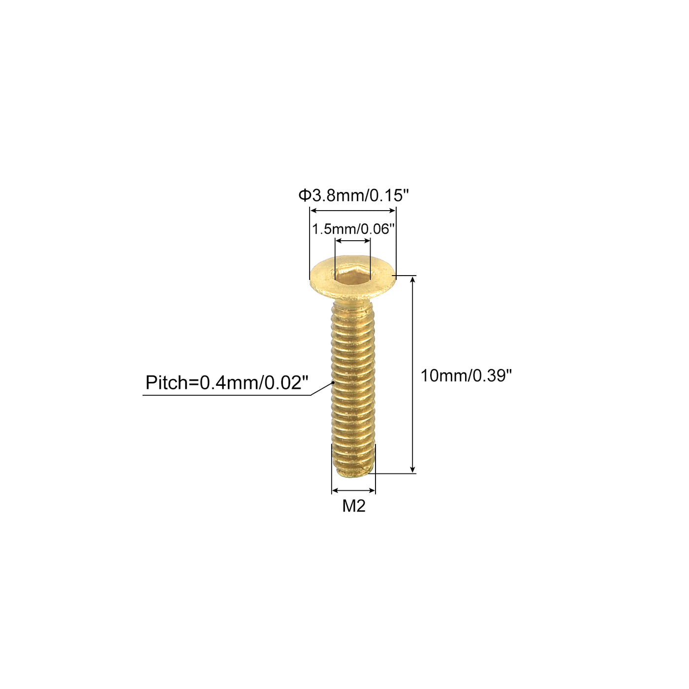 uxcell Uxcell Flat Head Socket Cap Screws, M2-0.4x10mm Brass Inner Hex Drive Bolts 6Pcs