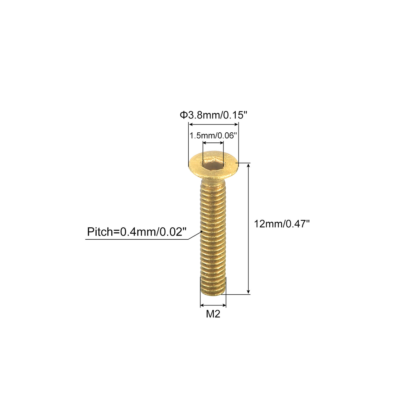 uxcell Uxcell Senkkopf-Innensechskantschrauben, M2-0,4 x 12mm Messing Innensechskant-Antrieb Befestigungsschrauben 6 Stück