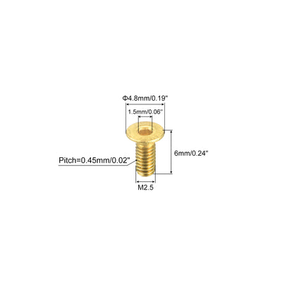 Harfington Uxcell Flat Head Socket Cap Screws, M2.5-0.45x6mm Brass Inner Hex Drive Bolts 6Pcs