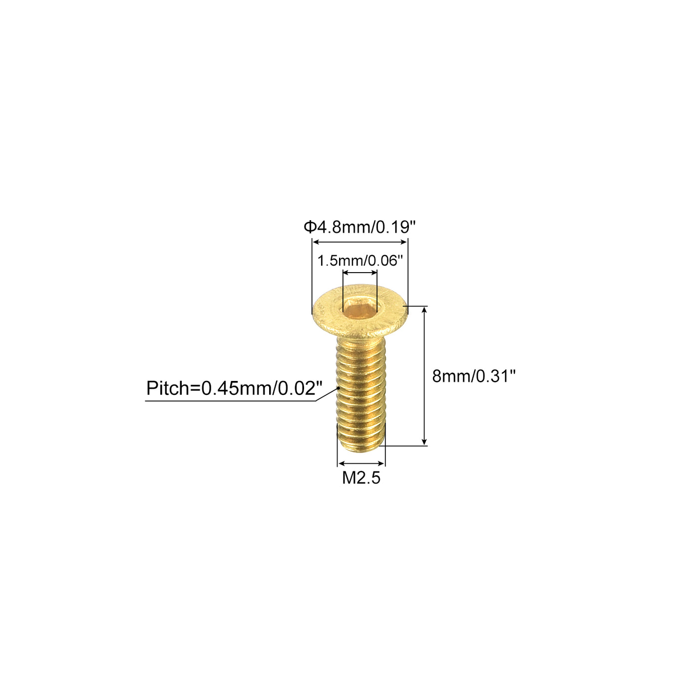 uxcell Uxcell Flat Head Socket Cap Screws, M2.5-0.45x8mm Brass Inner Hex Drive Bolts 6Pcs