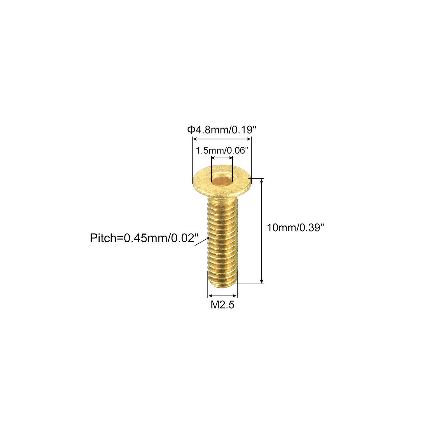 uxcell Uxcell Flat Head Socket Cap Screws, M2.5-0.45x10mm Brass Inner Hex Drive Bolts 6Pcs