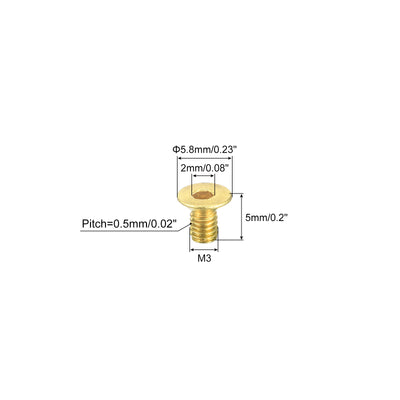 Harfington Uxcell Senkkopf-Innensechskantschrauben, M3-0,5 x 5 mm Messing Innensechskant-Antrieb Befestigungsschrauben 6 Stück