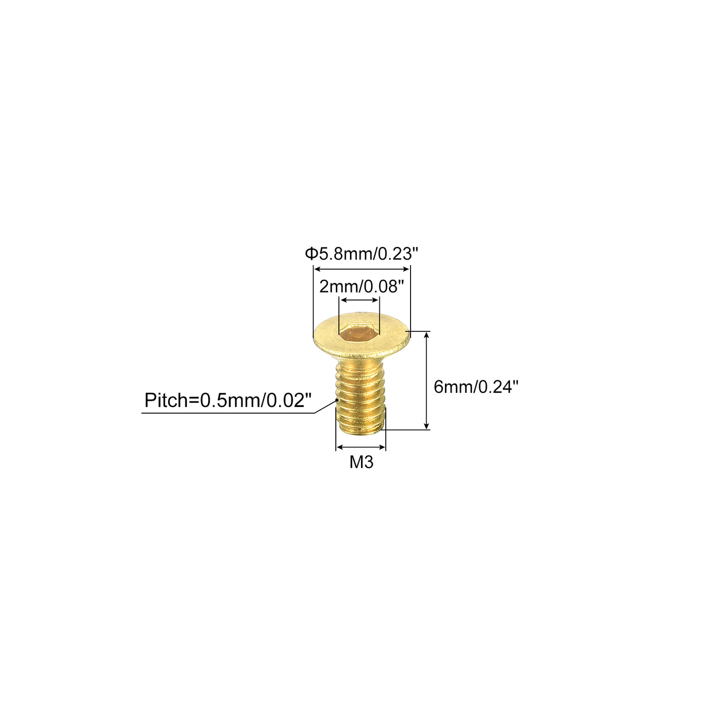 uxcell Uxcell Flat Head Socket Cap Screws, M3-0.5x6mm Brass Inner Hex Drive Bolts 6Pcs