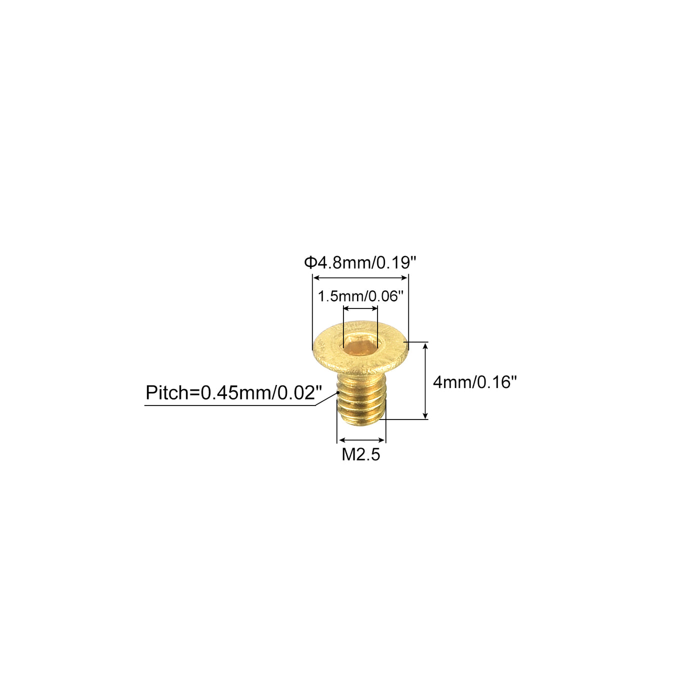 uxcell Uxcell Senkkopf-Innensechskantschrauben, M2.5-0.45 x 4mm Messing Innensechskant Antrieb Befestigungsschrauben 20 Stück