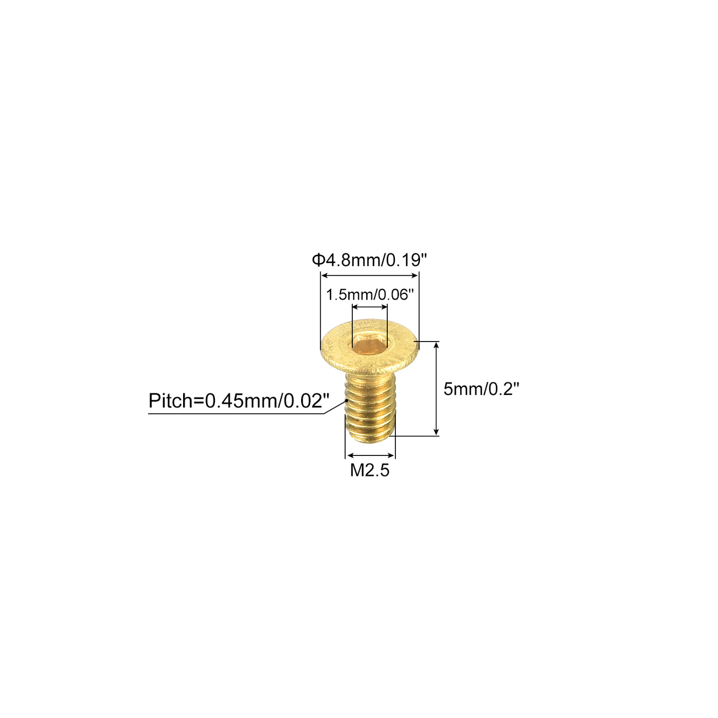 uxcell Uxcell Senkkopf-Innensechskantschrauben, M2.5-0.45 x 5mm Messing Innensechskant Antrieb Befestigungsschrauben 20 Stück