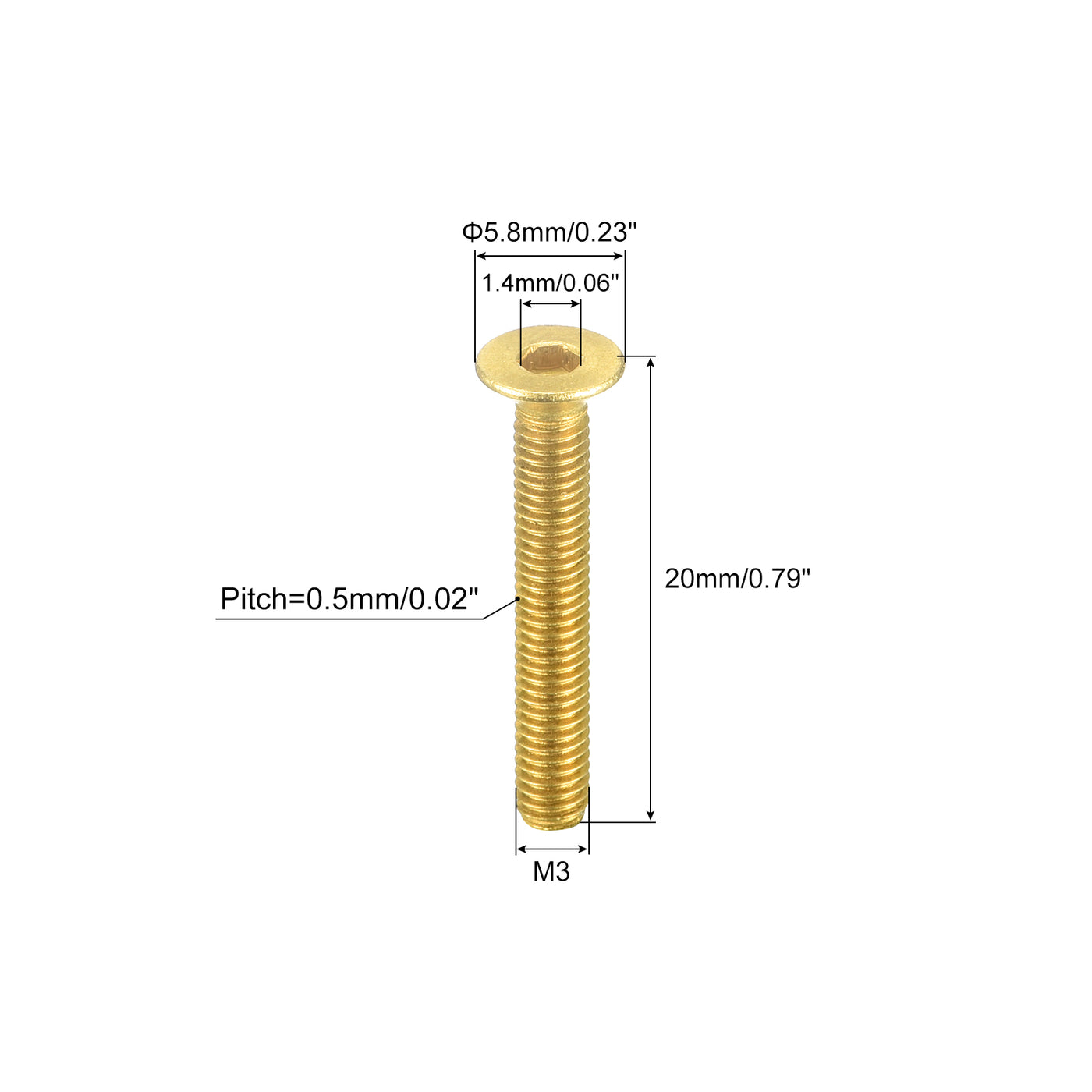 uxcell Uxcell Flat Head Socket Cap Screws, M3-0.5x20mm Brass Inner Hex Drive Bolts 20Pcs