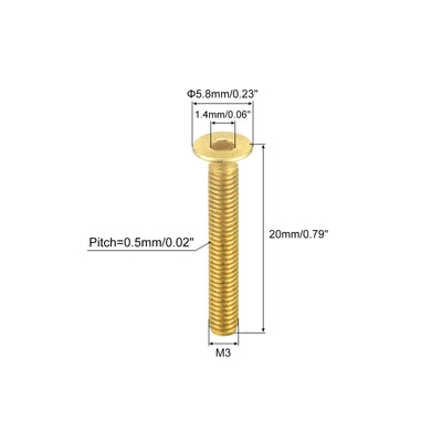 Harfington Uxcell Flat Head Socket Cap Screws, M3-0.5x20mm Brass Inner Hex Drive Bolts 20Pcs