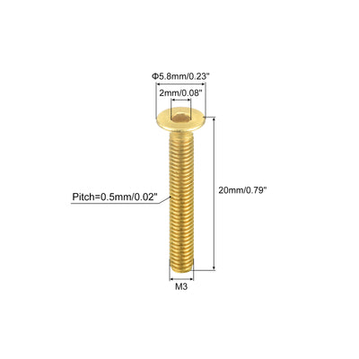 Harfington Uxcell Flat Head Socket Cap Screws, M3-0.5x20mm Brass Inner Hex Drive Bolts 50Pcs