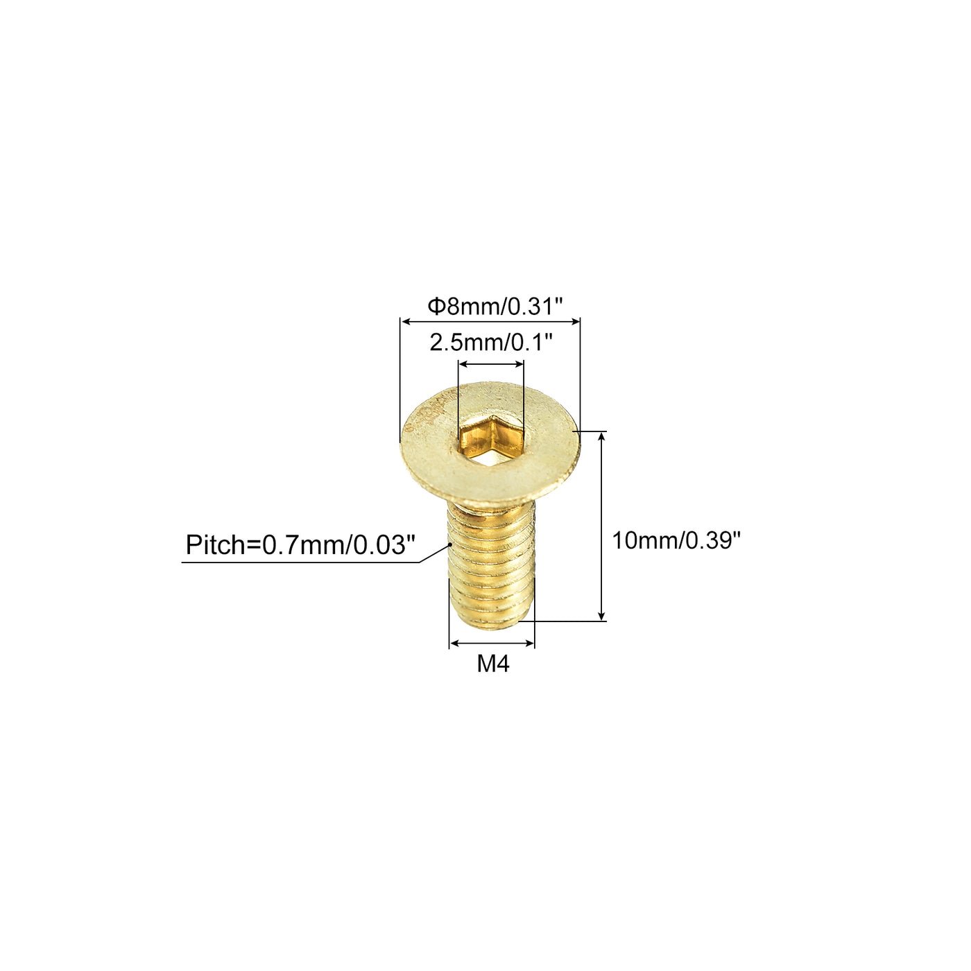 uxcell Uxcell Flat Head Socket Cap Screws, M4-0.7x10mm Brass Inner Hex Drive Bolts 24Pcs