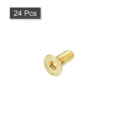 Harfington Uxcell Flat Head Socket Cap Screws, M4-0.7x10mm Brass Inner Hex Drive Bolts 24Pcs