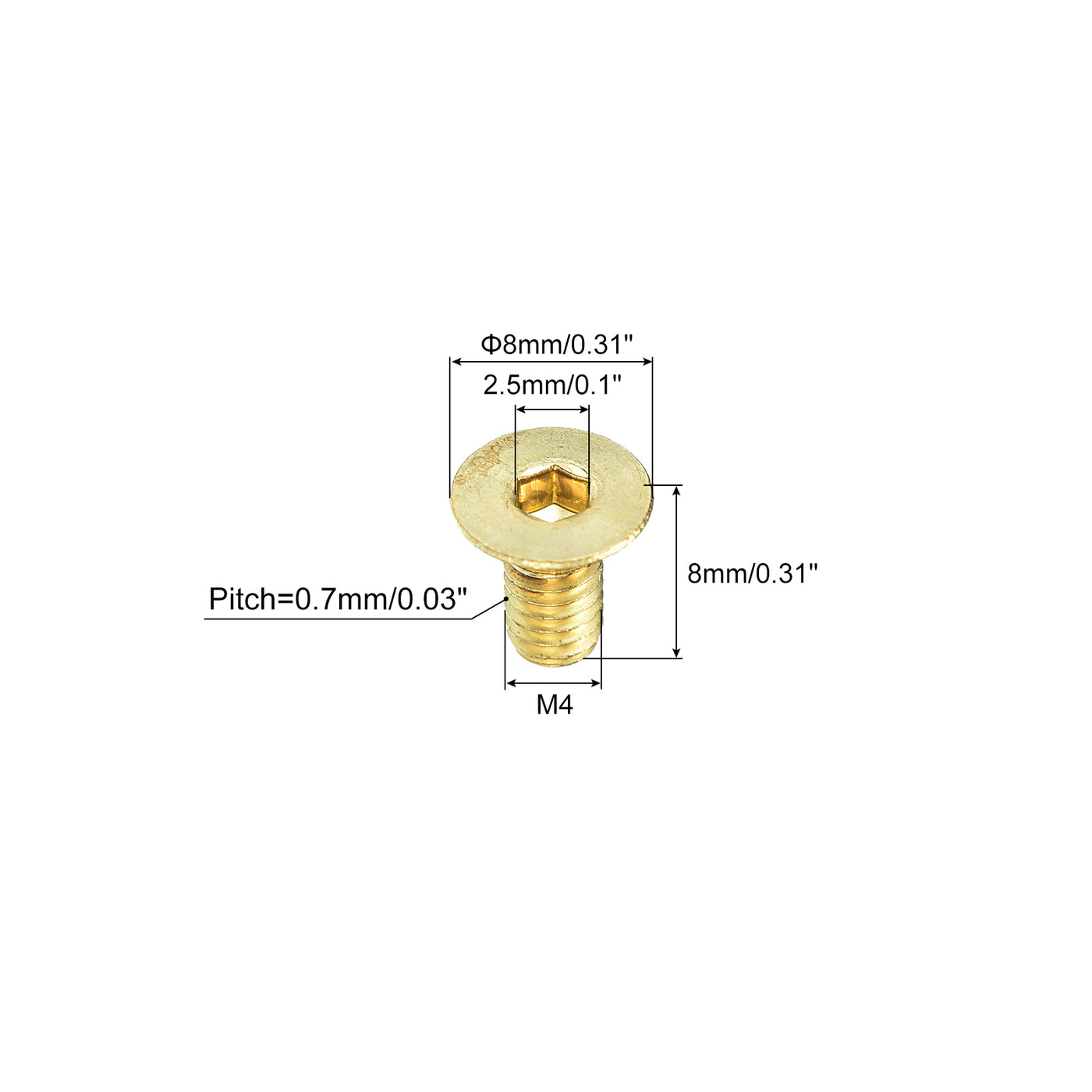 uxcell Uxcell Flat Head Socket Cap Screws, M4-0.7x8mm Brass Inner Hex Drive Bolts 24Pcs